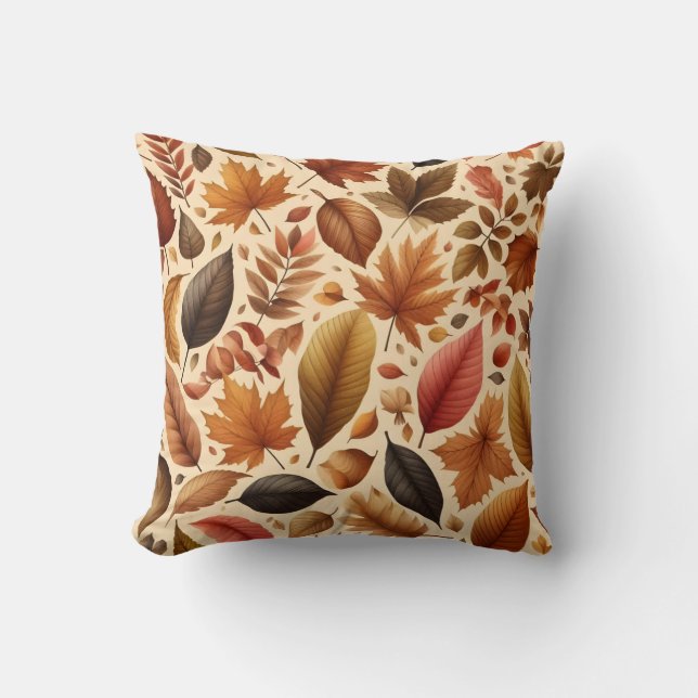 Autumn Leaves Seamless Pattern Throw Pillow (Front)