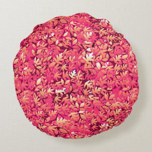 Autumn leaves, shades of red and orange round cushion