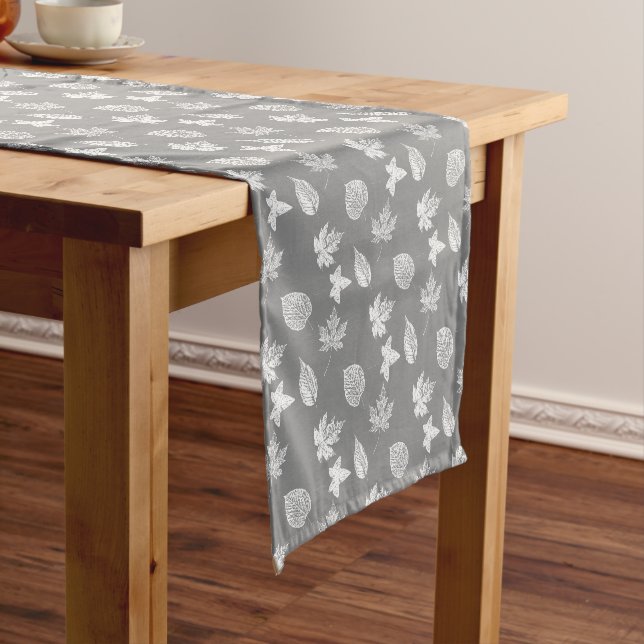 Autumn leaves - silver grey and white short table runner (In Situ)