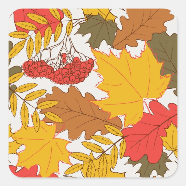 Autumn leaves, simple seamless pattern square sticker (Front)