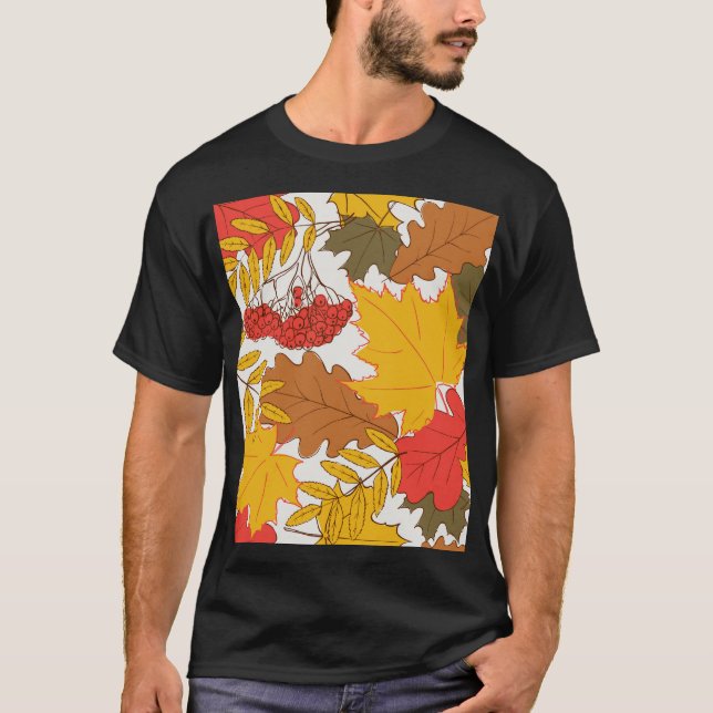 Autumn leaves, simple seamless pattern T-Shirt (Front)