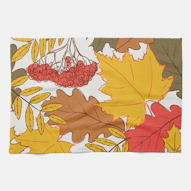 Autumn leaves, simple seamless pattern tea towel (Horizontal)