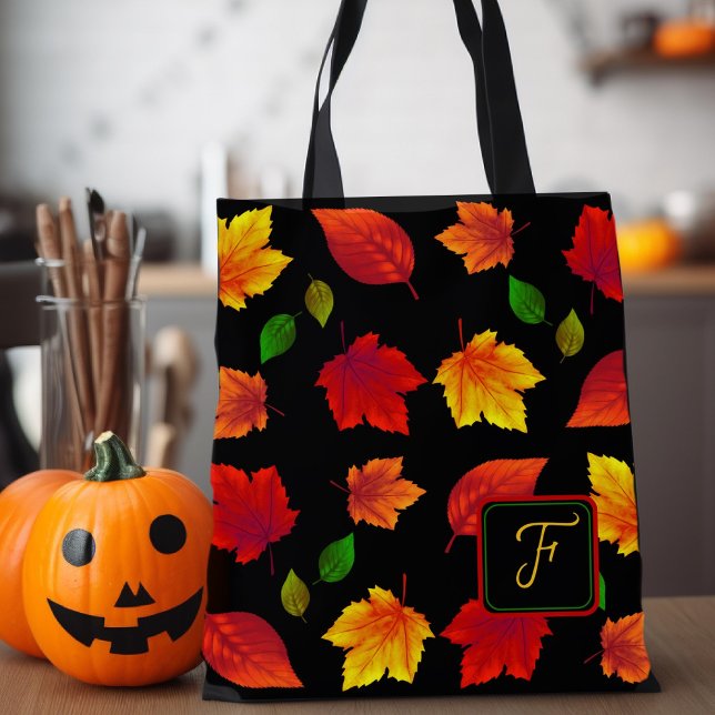 Autumn Leaves Single Initial Seasonal Tote Bag (Creator Uploaded)