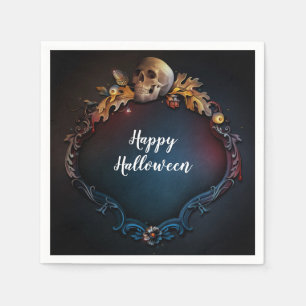 Autumn Leaves & Skull Fall Halloween Party Napkin