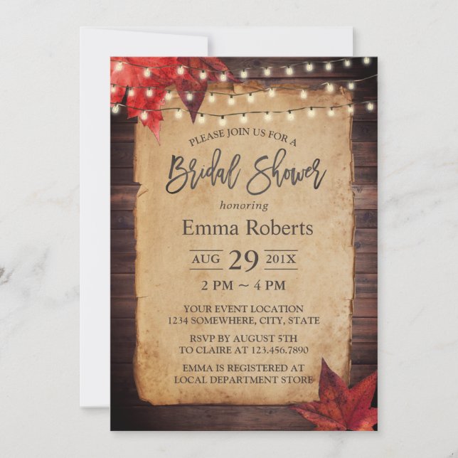 Autumn Leaves & String Lights Bridal Shower Invitation (Front)