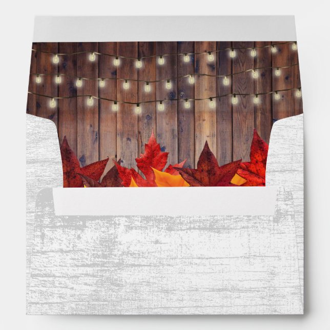 Autumn Leaves & String Lights Rustic Fall Wedding Envelope (Back (Bottom))