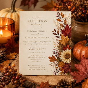 Autumn Leaves Sunflower Reception Only Wedding   Invitation
