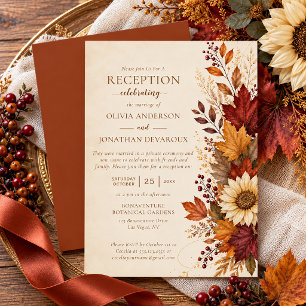 Autumn Leaves Sunflower Reception Only Wedding Invitation