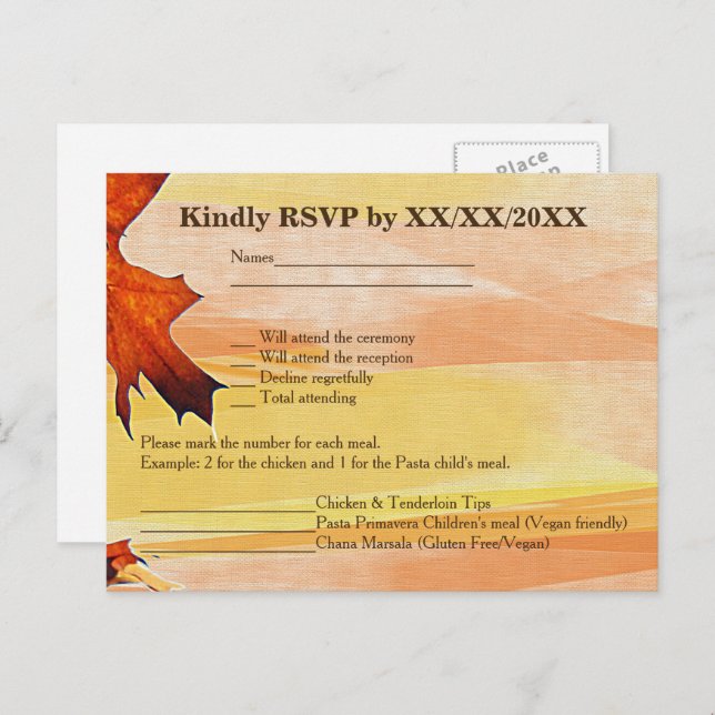 Autumn Leaves Swirl Colour RSVP and Menu Postcard (Front/Back)