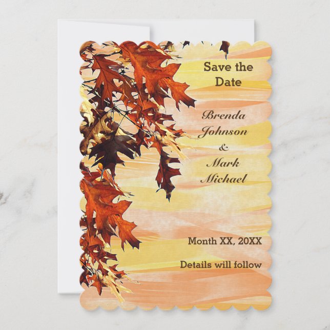 Autumn Leaves Swirl Colour Save the Date Flat Card (Front)