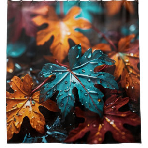 “Autumn Leaves Symphony:Raindrops on Fall Foliage" Shower Curtain