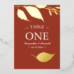 Autumn Leaves Table Number Foil Card<br><div class="desc">Luxury fall foliage table number card frames your details with a border of fall foliage in real gold foil over a solid burnt orange background. The font is set in classic serif typography. Perfect for fall garden theme weddings in September, October and November. To see more luxury wedding ideas with...</div>