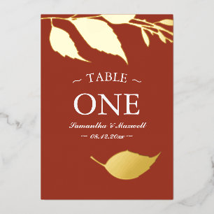 Autumn Leaves Table Number Foil Card