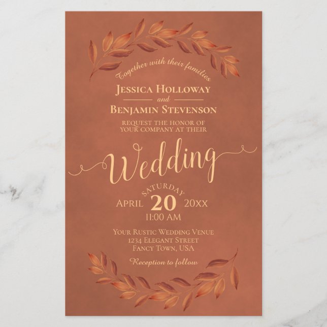 Autumn Leaves Terracotta BUDGET Wedding Invitation (Front)