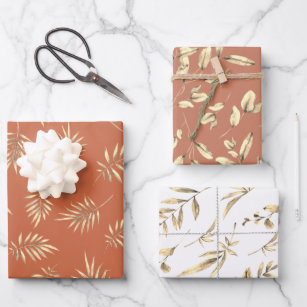 Autumn Leaves Terracotta Wrapping Paper Sheet