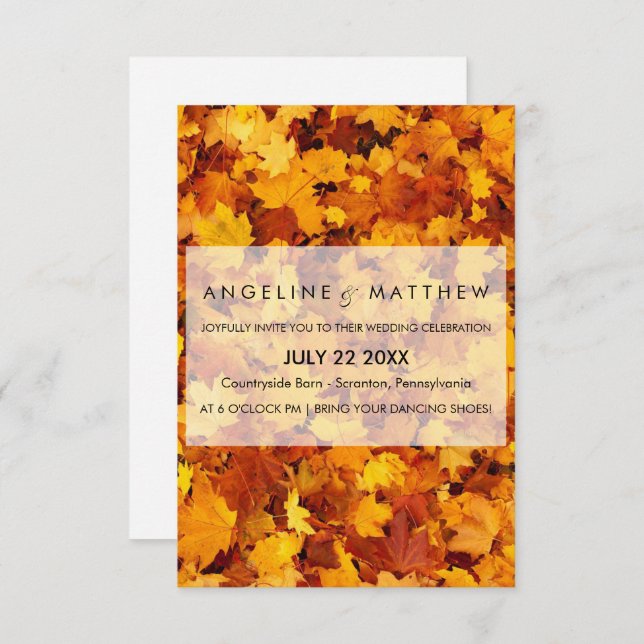 Autumn Leaves Textured Wedding Invitation (Front/Back)