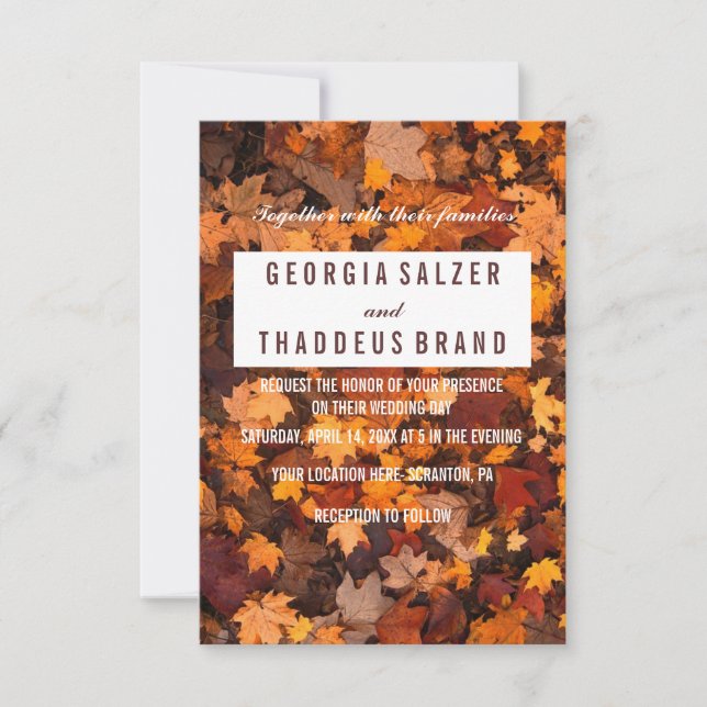 Autumn Leaves Textured Wedding Invitation (Front)