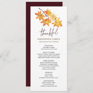 AUTUMN LEAVES THANKFUL THANKSGIVING DINNER MENU