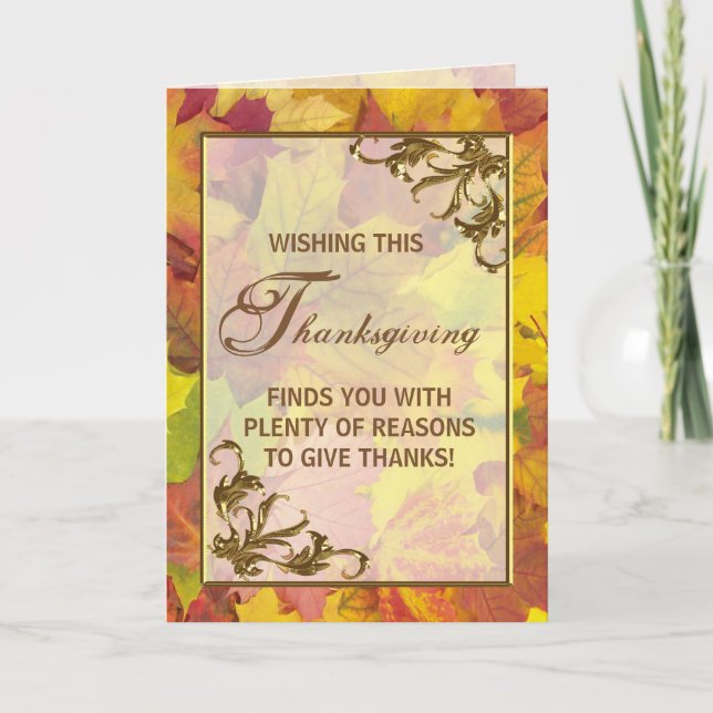 Autumn Leaves Thanksgiving Day Greeting Card (Front)