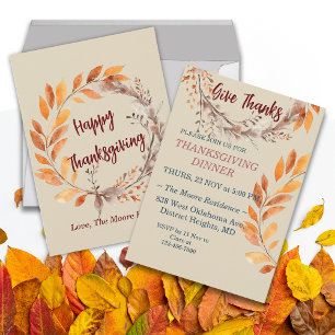 Autumn Leaves Thanksgiving Dinner Editable Invitation