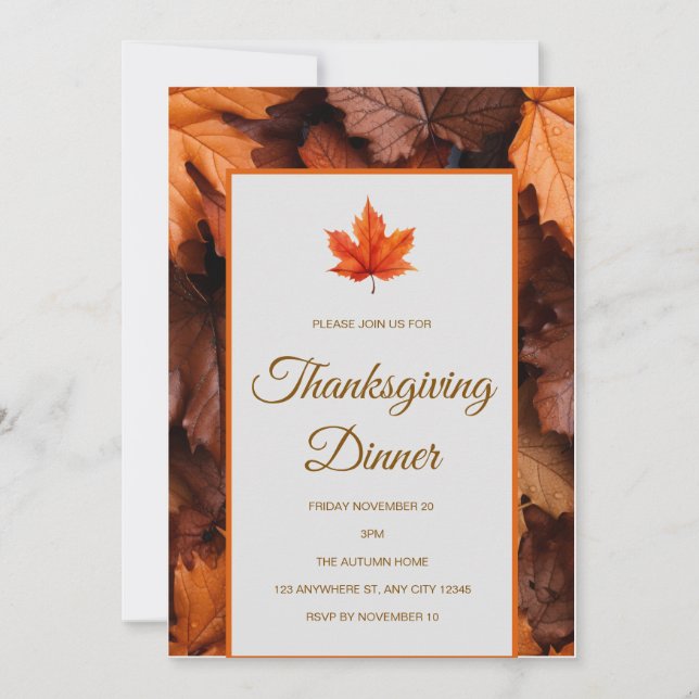 Autumn Leaves Thanksgiving Dinner Invitation (Front)
