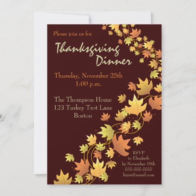 Autumn Leaves Thanksgiving Dinner Invitation (Front)