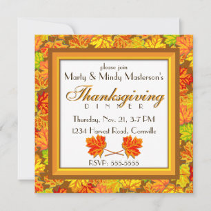 Autumn Leaves Thanksgiving Dinner Party Invitation