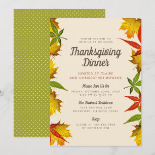 Autumn Leaves Thanksgiving Dinner Party Invitation