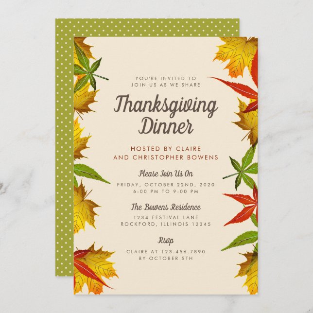 Autumn Leaves Thanksgiving Dinner Party Invitation (Front/Back)