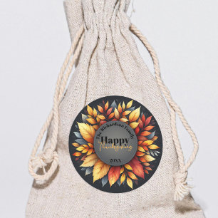 Autumn Leaves Thanksgiving Family Name and Year Classic Round Sticker