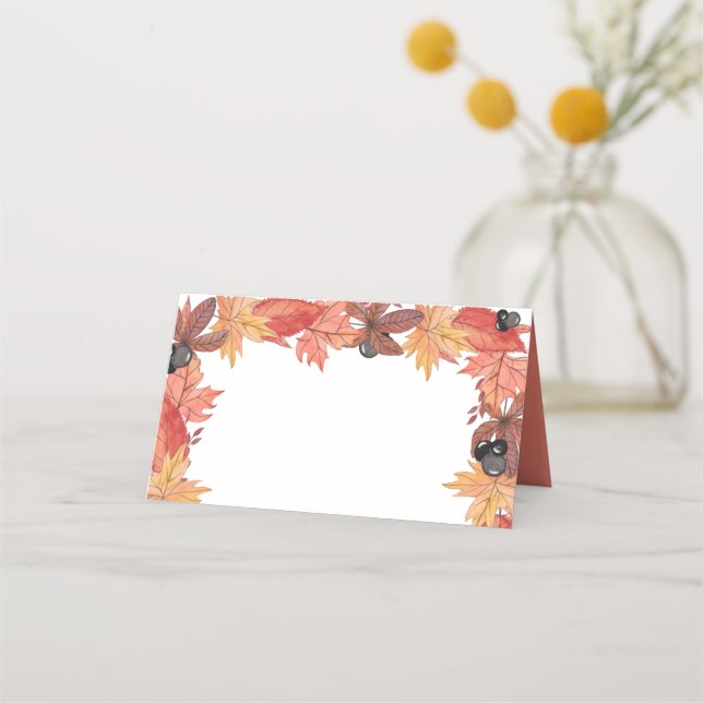 Autumn Leaves Thanksgiving Folded Place Card (Front)