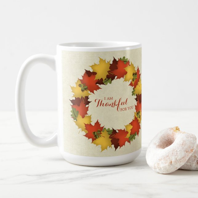 Autumn Leaves Thanksgiving Wreath Coffee Mug (With Donut)