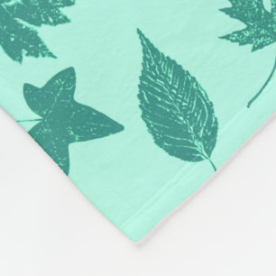 Autumn leaves - turquoise and aqua fleece blanket