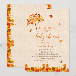 Autumn Leaves Umbrella Baby Shower Invitation
