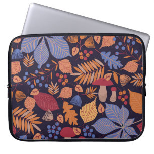 Autumn Leaves, Vintage Mushroom Illustration. Laptop Sleeve