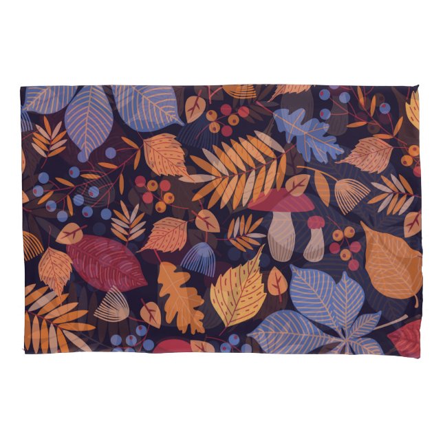Autumn Leaves, Vintage Mushroom Illustration. Pillowcase (Front)