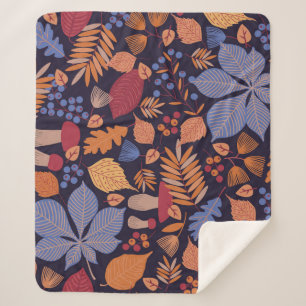 Autumn Leaves, Vintage Mushroom Illustration. Sherpa Blanket