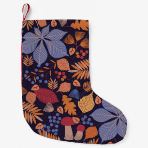 Autumn Leaves, Vintage Mushroom Illustration. Small Christmas Stocking