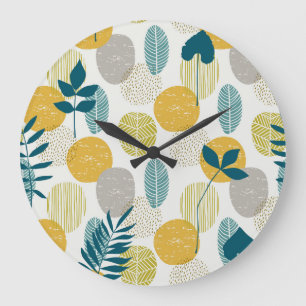 Autumn leaves, vintage seamless pattern. large clock