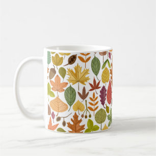 Autumn leaves vintage seamless pattern on white ba coffee mug