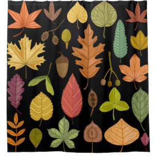 Autumn leaves vintage set isolated on black backgr shower curtain