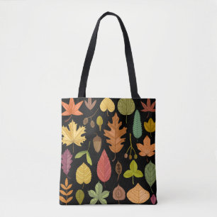 Autumn leaves vintage set isolated on black backgr tote bag