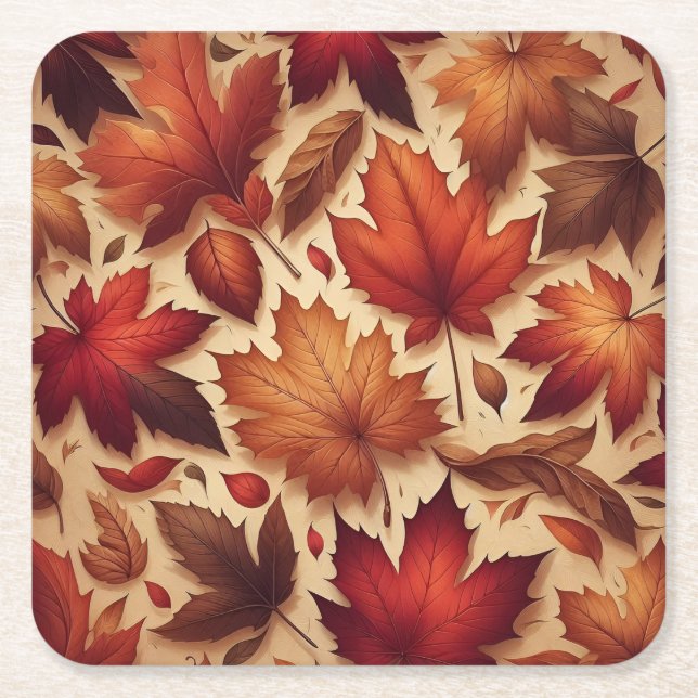 Autumn Leaves Wall Art Square Paper Coaster (Front)