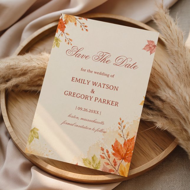Autumn Leaves Warm Elegant Save The Date (Creator Uploaded)