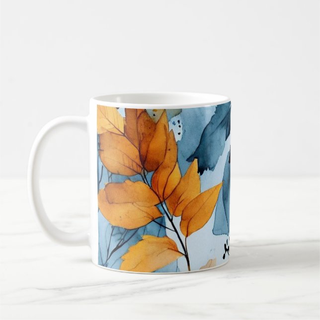 Autumn Leaves Watercolor Coffee Mug (Left)