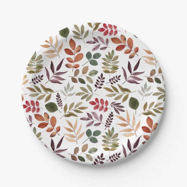 Autumn Leaves Watercolor Colourful Leaf   Paper Plate (Front)