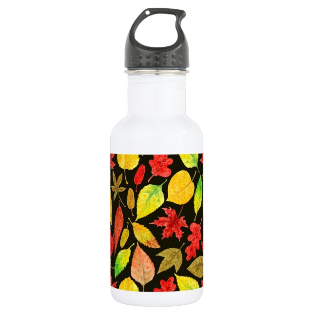 Autumn leaves watercolor dark 532 ml water bottle (Front)