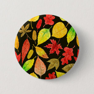 Autumn leaves watercolor dark 6 cm round badge