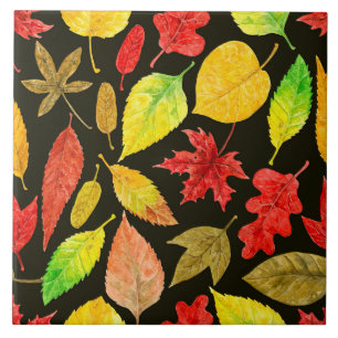 Autumn leaves watercolor dark ceramic tile