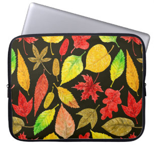 Autumn leaves watercolor dark laptop sleeve